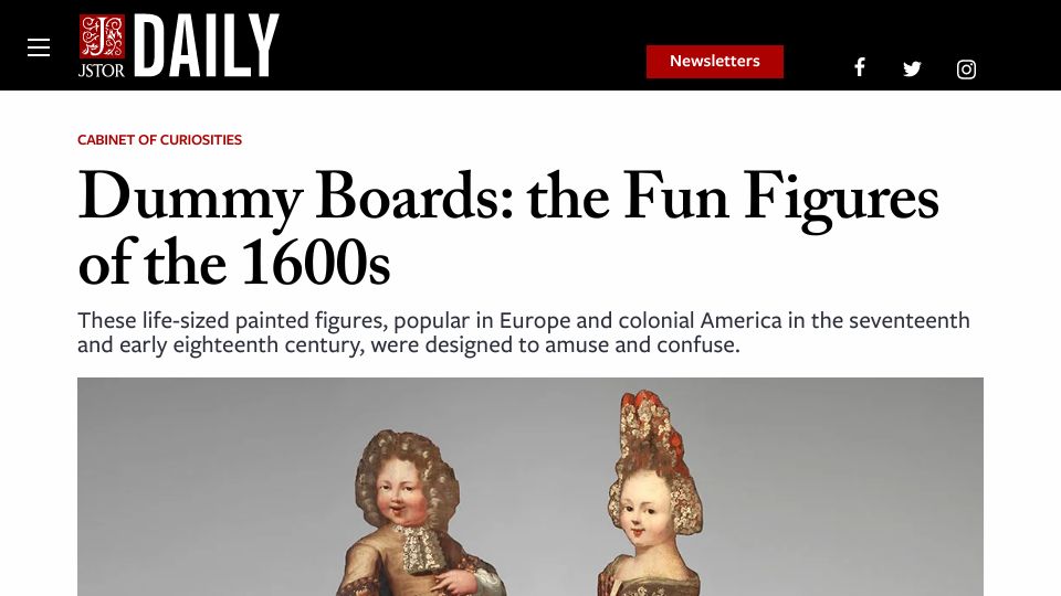 Screenshot of daily.jstor.org: Dummy Boards: The Fun Figures of the 1600s