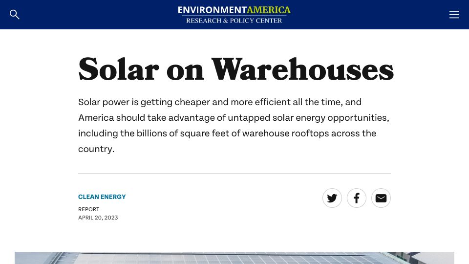 Screenshot of environmentamerica.org: Solar on Warehouses