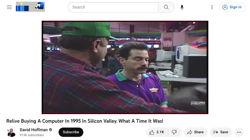 Screenshot of youtube.com: Re-live buying a computer in 1995 [video]