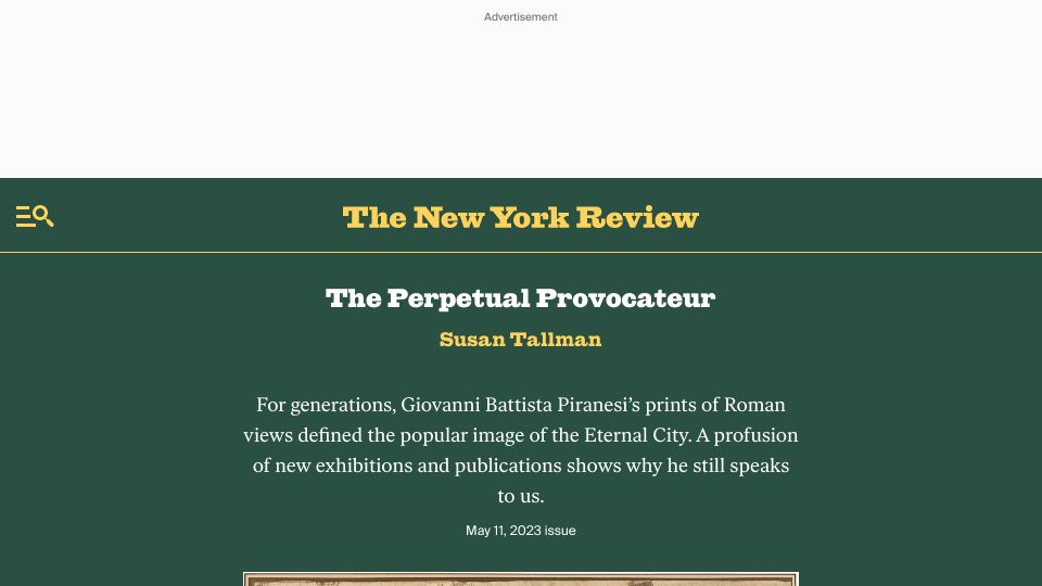 Screenshot of nybooks.com: Giovanni Battista Piranesi: The Perpetual Provocateur