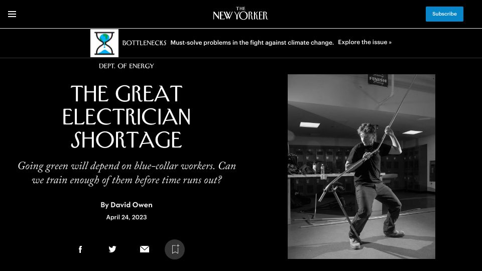 Screenshot of newyorker.com: The Great Electrician Shortage
