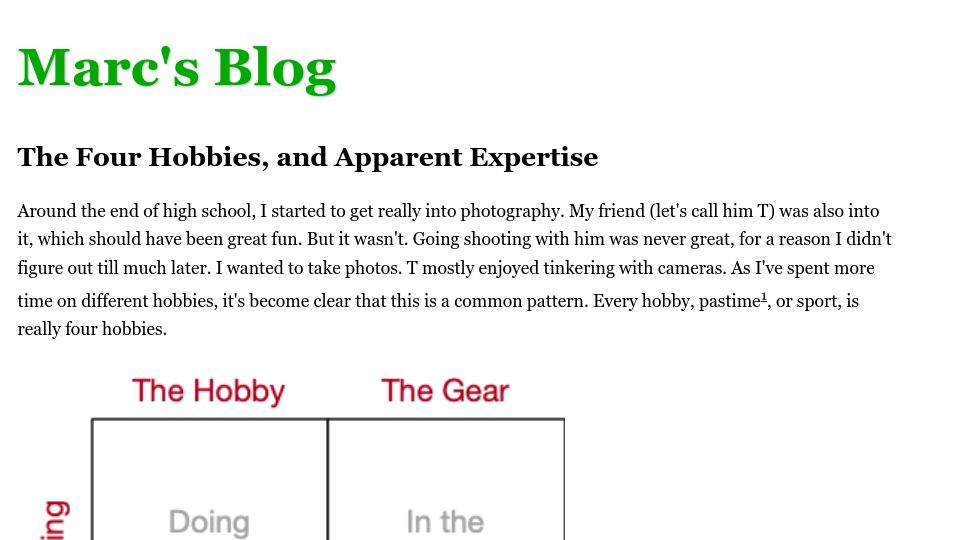 Screenshot of brooker.co.za: The Four Hobbies, and Apparent Expertise