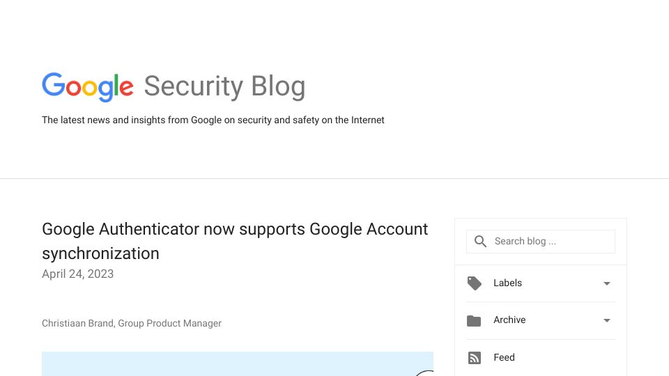 Screenshot of security.googleblog.com: Google Authenticator now supports Google Account synchronization