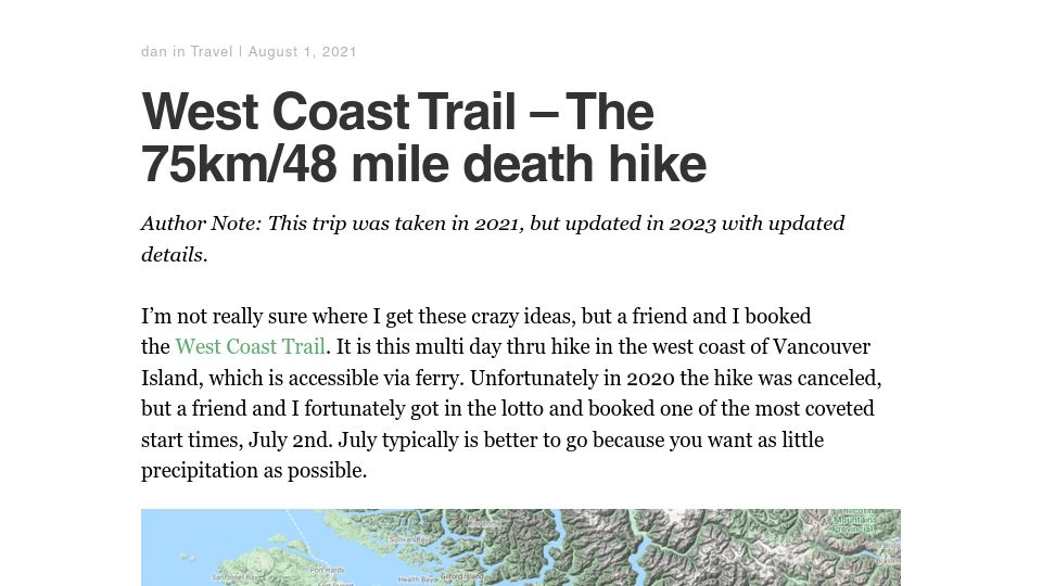 Screenshot of dquach.com: West Coast Trail – The 75km/48 mile hike in Vancouver Island