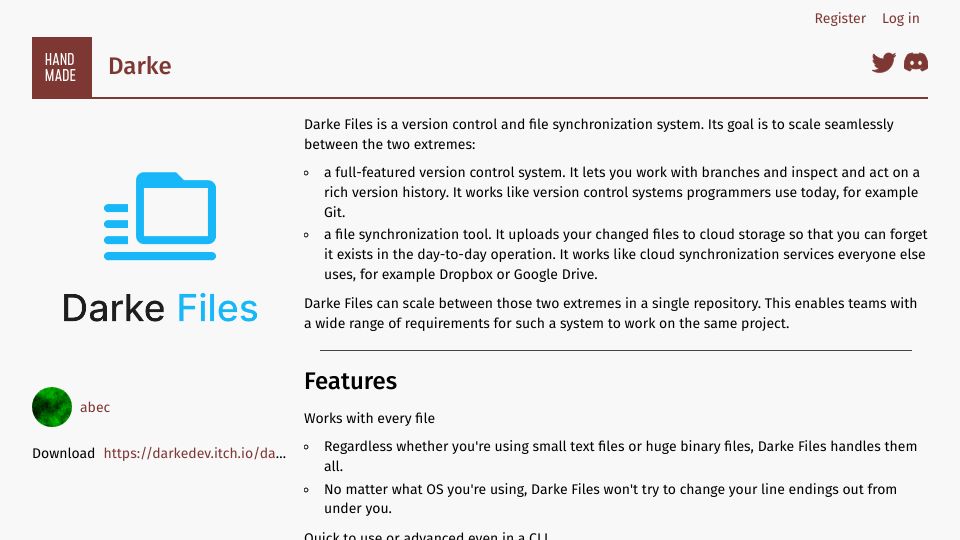 Screenshot of darke.handmade.network: Darke Files is a version control and file synchronization system