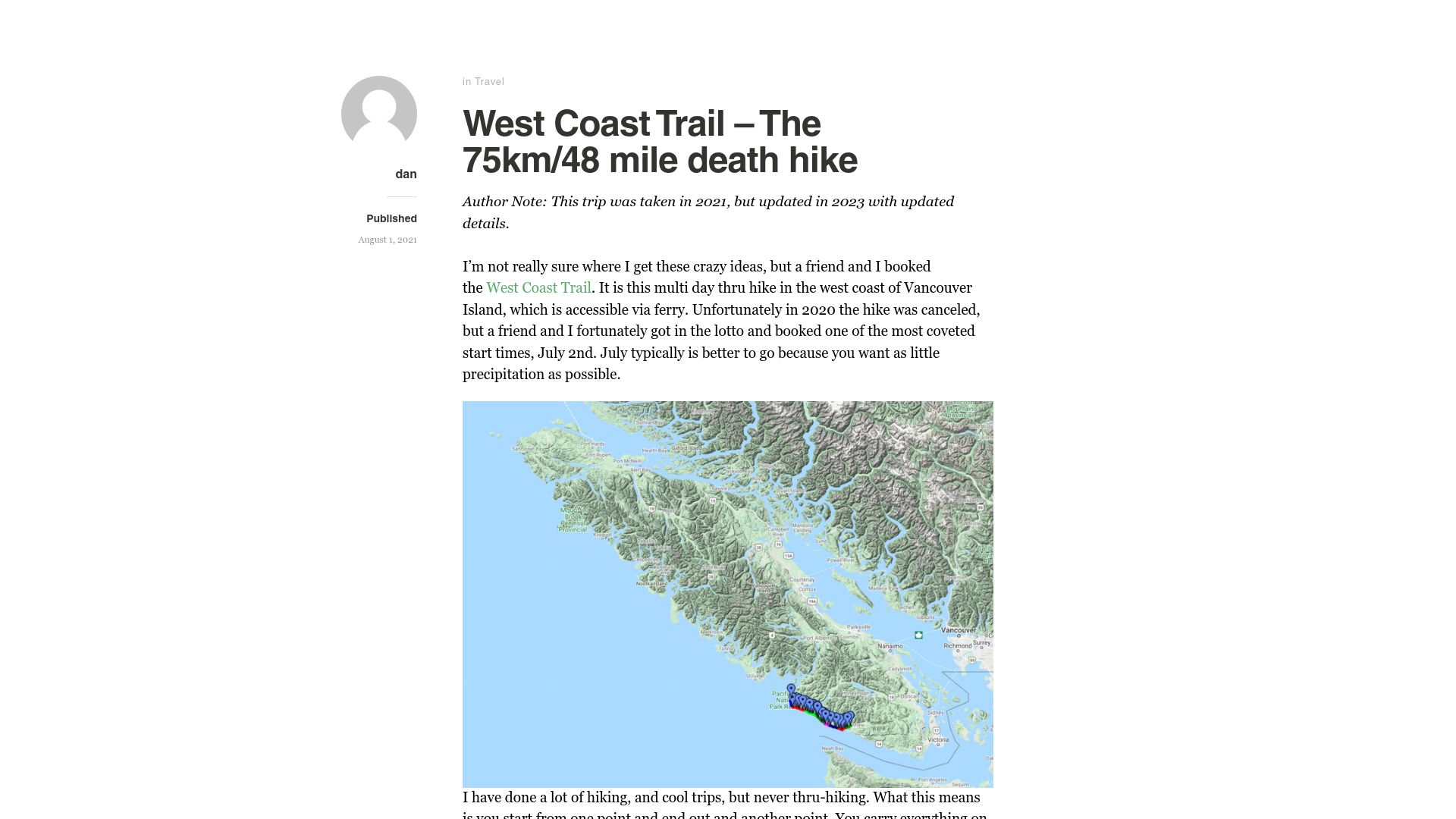 Screenshot of dquach.com: West Coast Trail – The 75km/48 mile hike in Vancouver Island