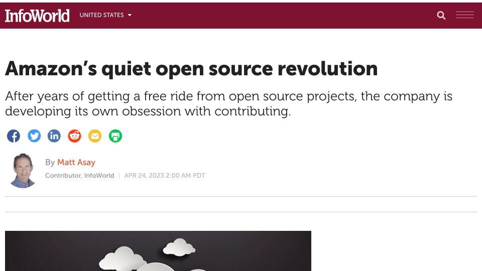 Screenshot of infoworld.com: Amazon’s quiet open source revolution