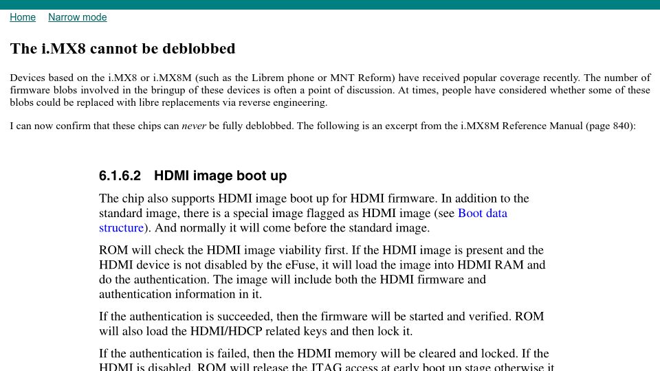 Screenshot of devever.net: The i.MX8 cannot be deblobbed