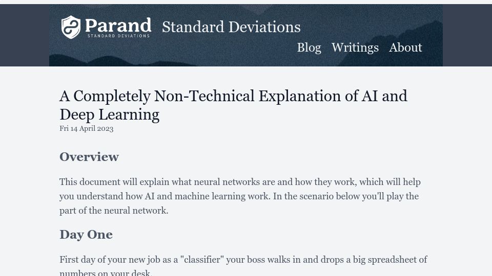 Screenshot of parand.com: A non-technical explanation of deep learning
