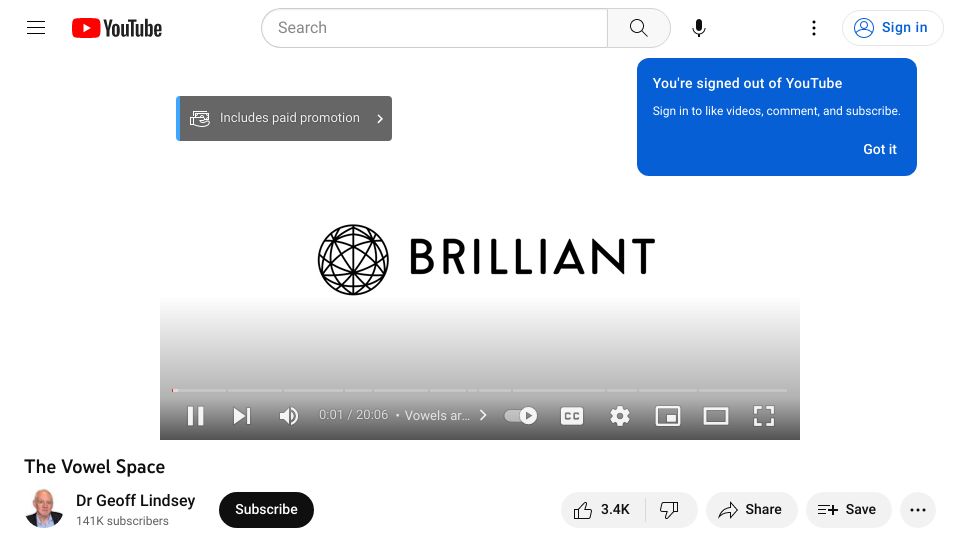 Screenshot of youtube.com: The Vowel Space [video]