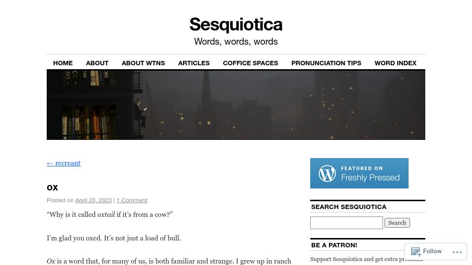 Screenshot of sesquiotic.com: Ox