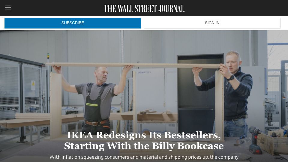 Screenshot of wsj.com: IKEA Redesigns Its Bestsellers