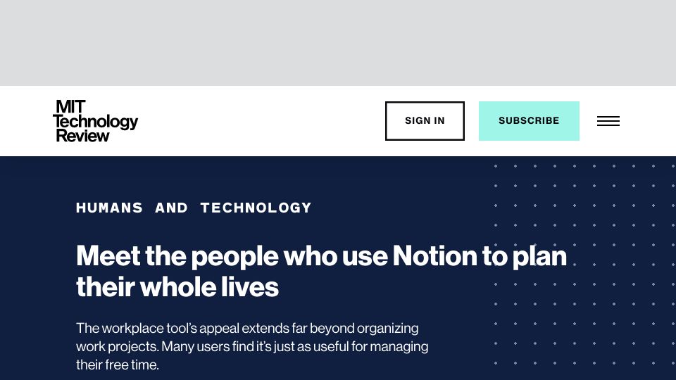 Screenshot of technologyreview.com: People who use Notion to plan their whole lives