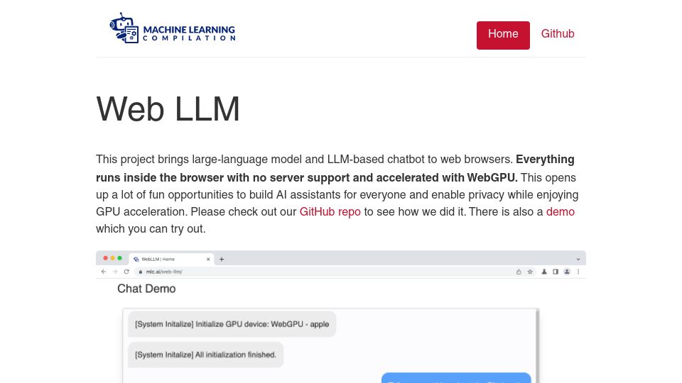 Screenshot of mlc.ai: Web LLM