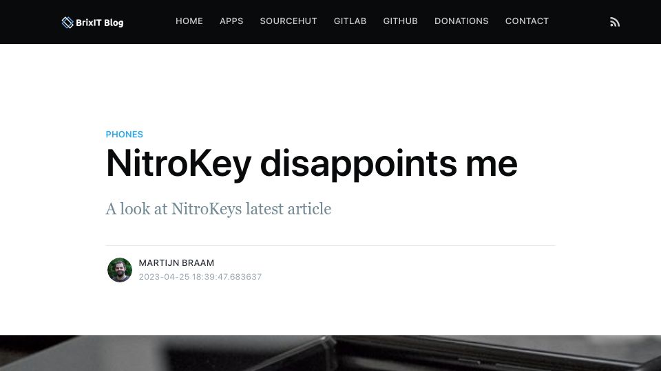 Screenshot of blog.brixit.nl: NitroKey disappoints me