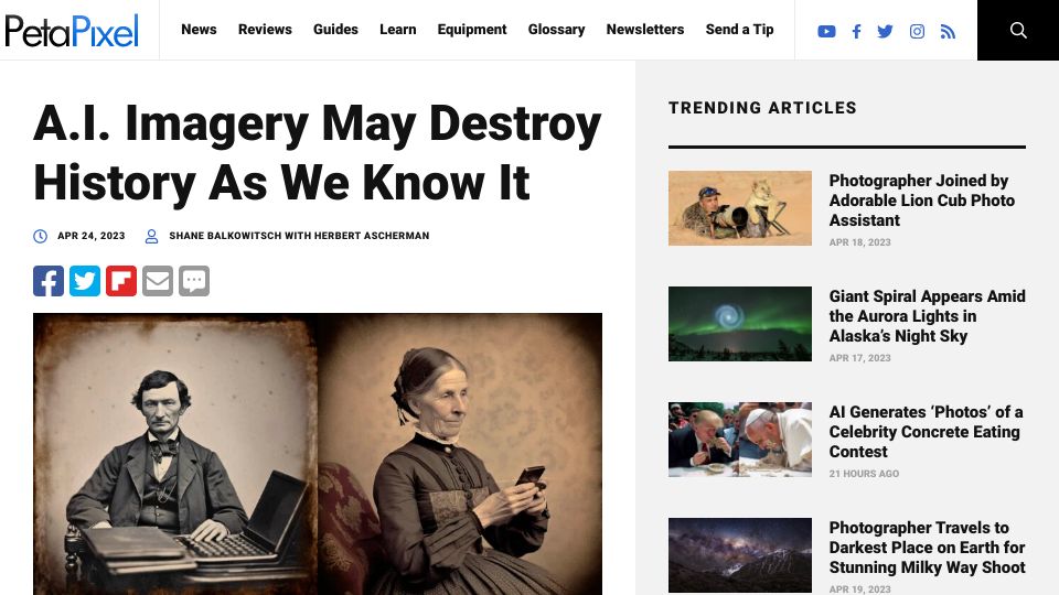 Screenshot of petapixel.com: A.I. imagery may destroy history as we know it