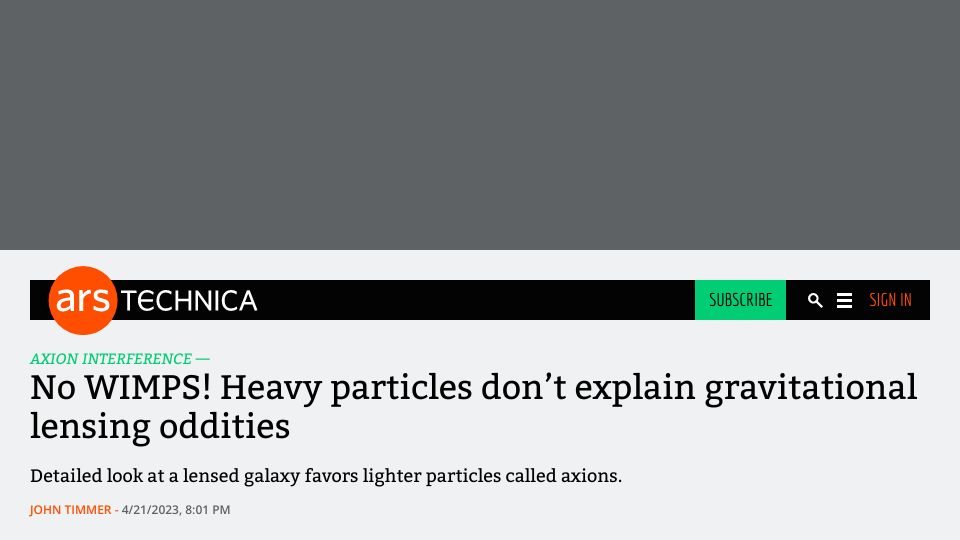 Screenshot of arstechnica.com: Heavy particles don’t explain gravitational lensing oddities
