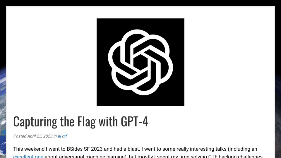 Screenshot of micahflee.com: Capturing the Flag with GPT-4