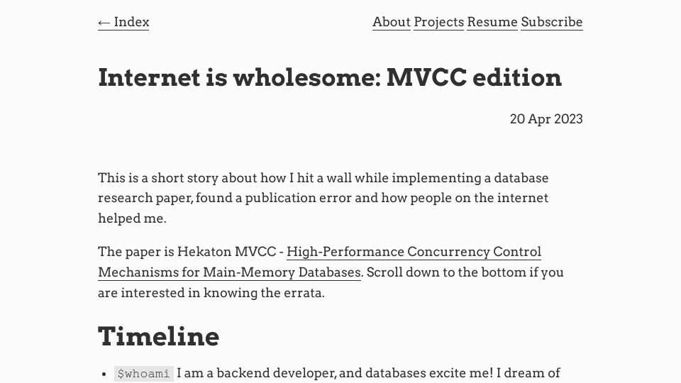 Screenshot of avi.im: Internet is wholesome: MVCC edition