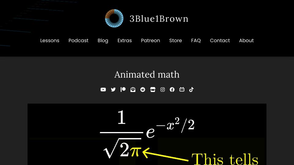 Screenshot of 3blue1brown.com: Lessons by 3blue1brown