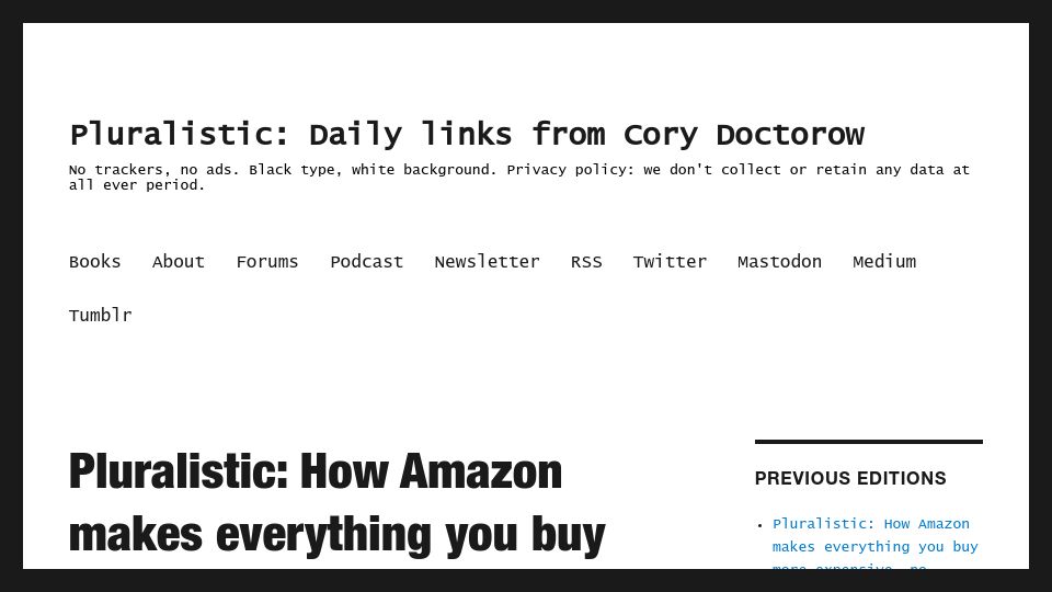Screenshot of pluralistic.net: How Amazon makes everything you buy more expensive, no matter where you buy it