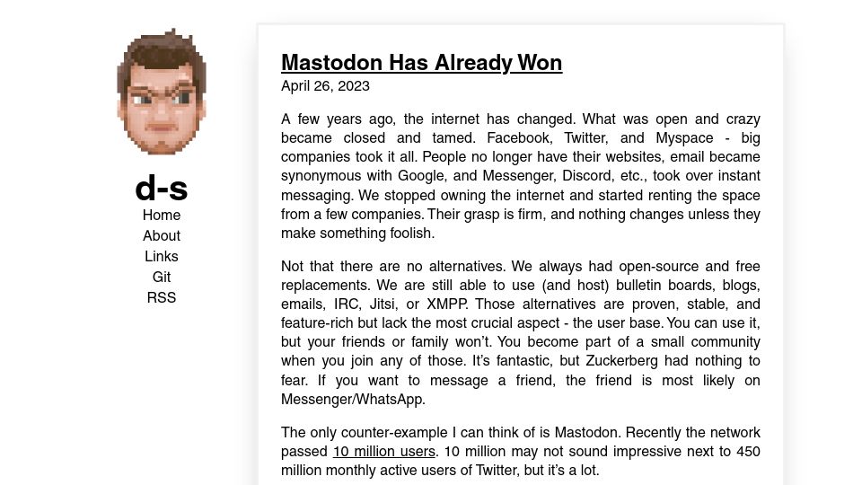 Screenshot of d-s.sh: Mastodon Has Already Won