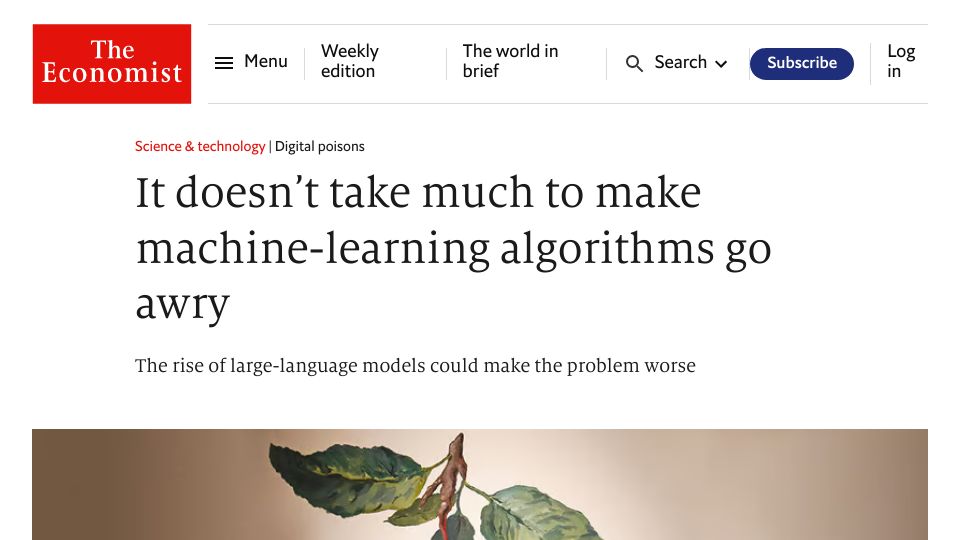 Screenshot of economist.com: It doesn’t take much to make machine-learning algorithms go awry