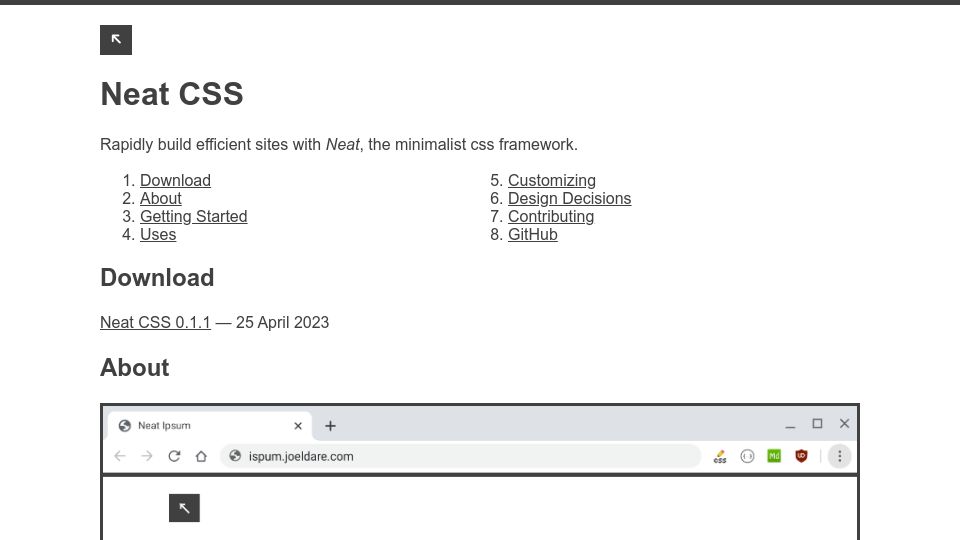 Screenshot of neat.joeldare.com: Show HN: Neat – Minimalist CSS Framework