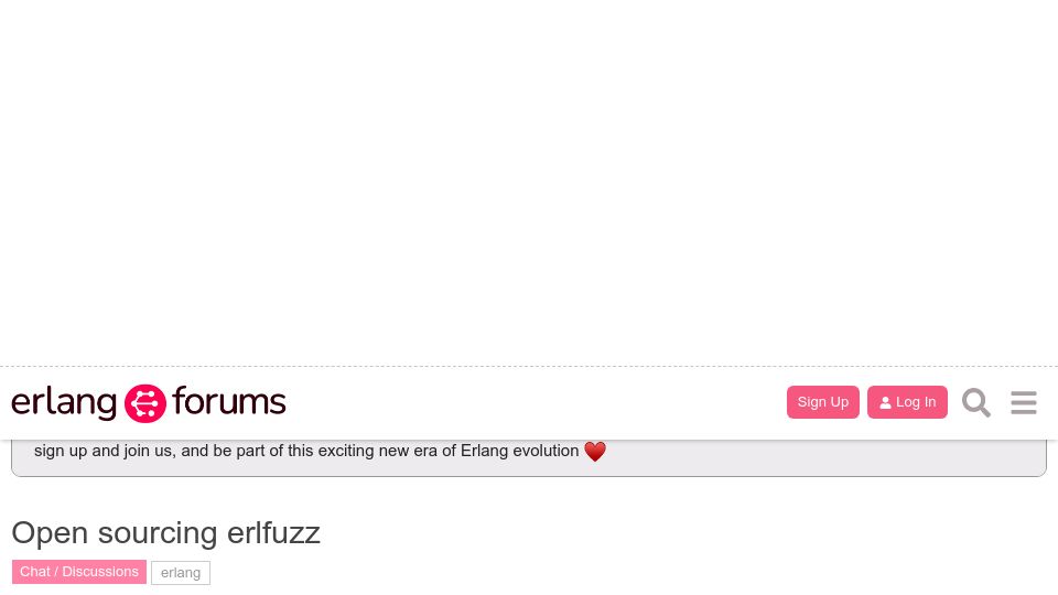 Screenshot of erlangforums.com: Erlfuzz – Fuzzer for the Erlang compiler and VM