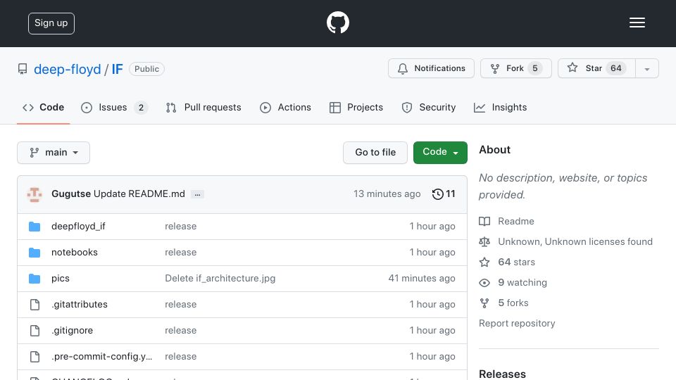 Screenshot of github.com: DeepFloyd IF: open-source text-to-image model