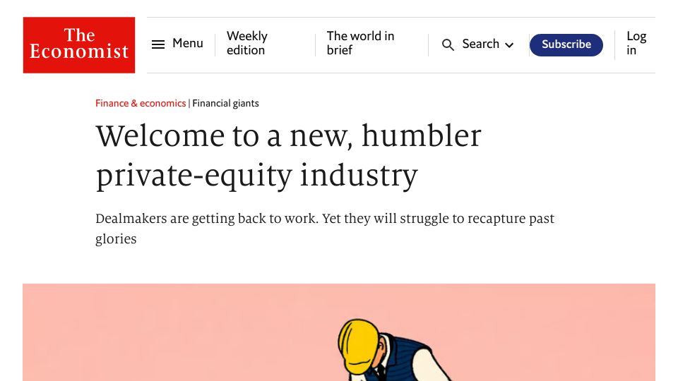 Screenshot of economist.com: Welcome to a new, humbler private-equity industry
