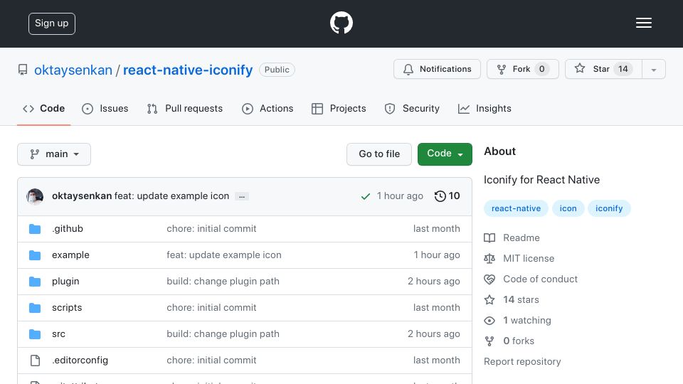 Screenshot of github.com: Iconify for React Native