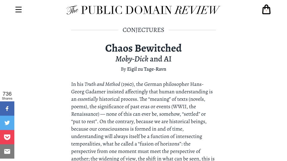 Screenshot of publicdomainreview.org: Chaos Bewitched: Moby-Dick and AI