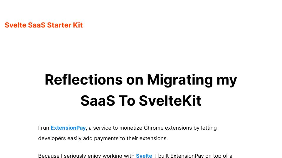 Screenshot of sveltekitsaas.com: Reflections on Migrating My SaaS to SvelteKit