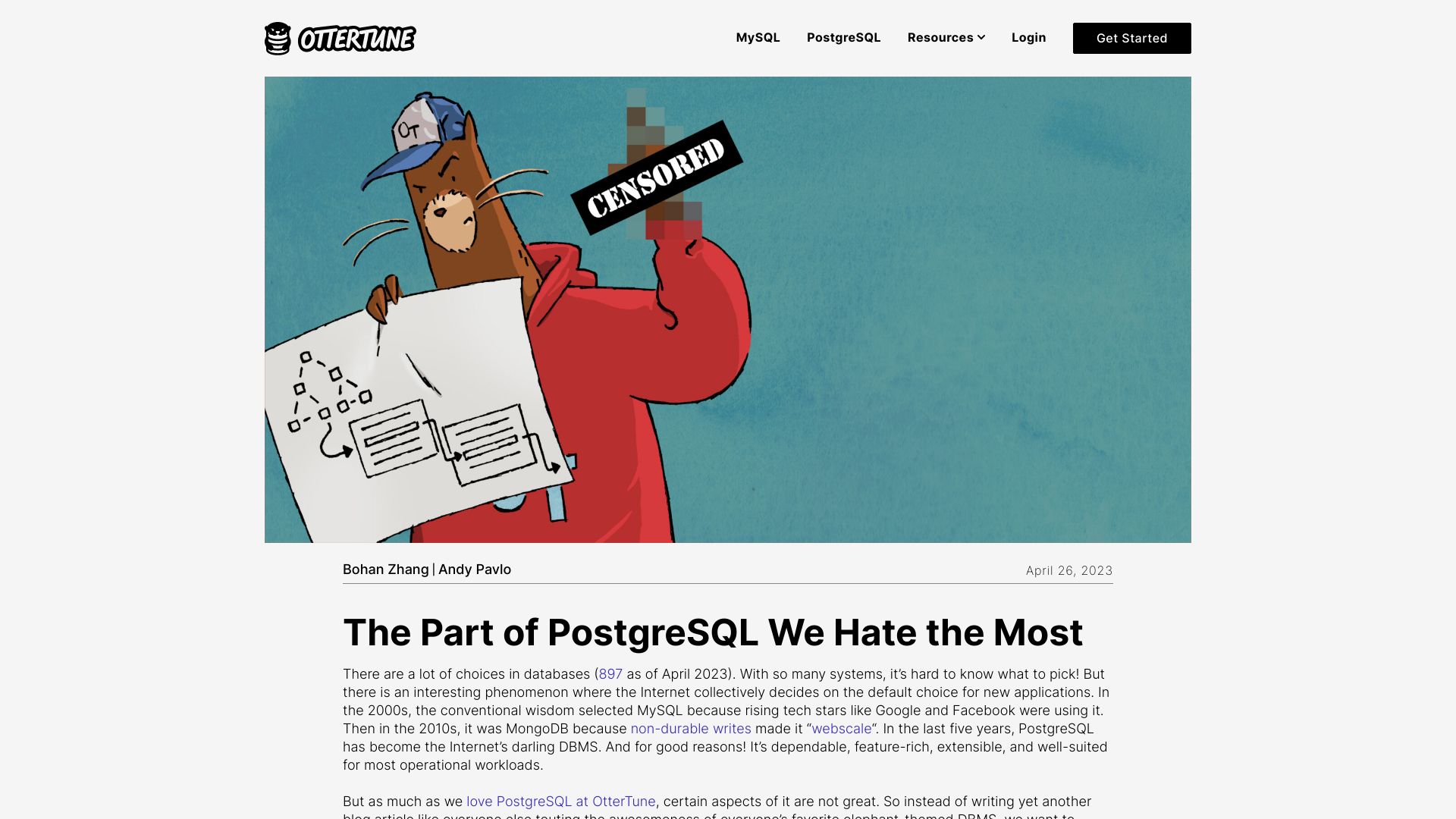Screenshot of ottertune.com: The part of Postgres we hate the most: Multi-version concurrency control