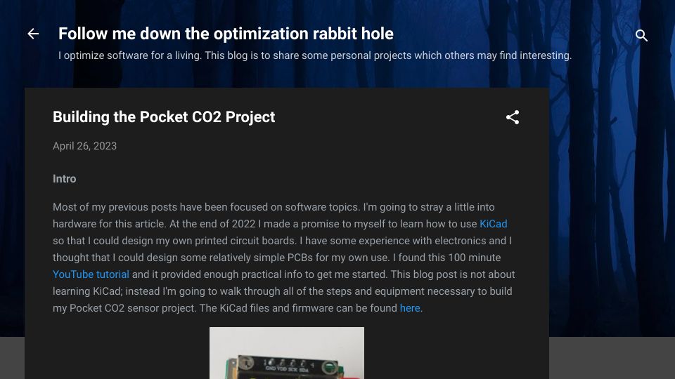 Screenshot of bitbanksoftware.blogspot.com: Building the Pocket CO2 Project