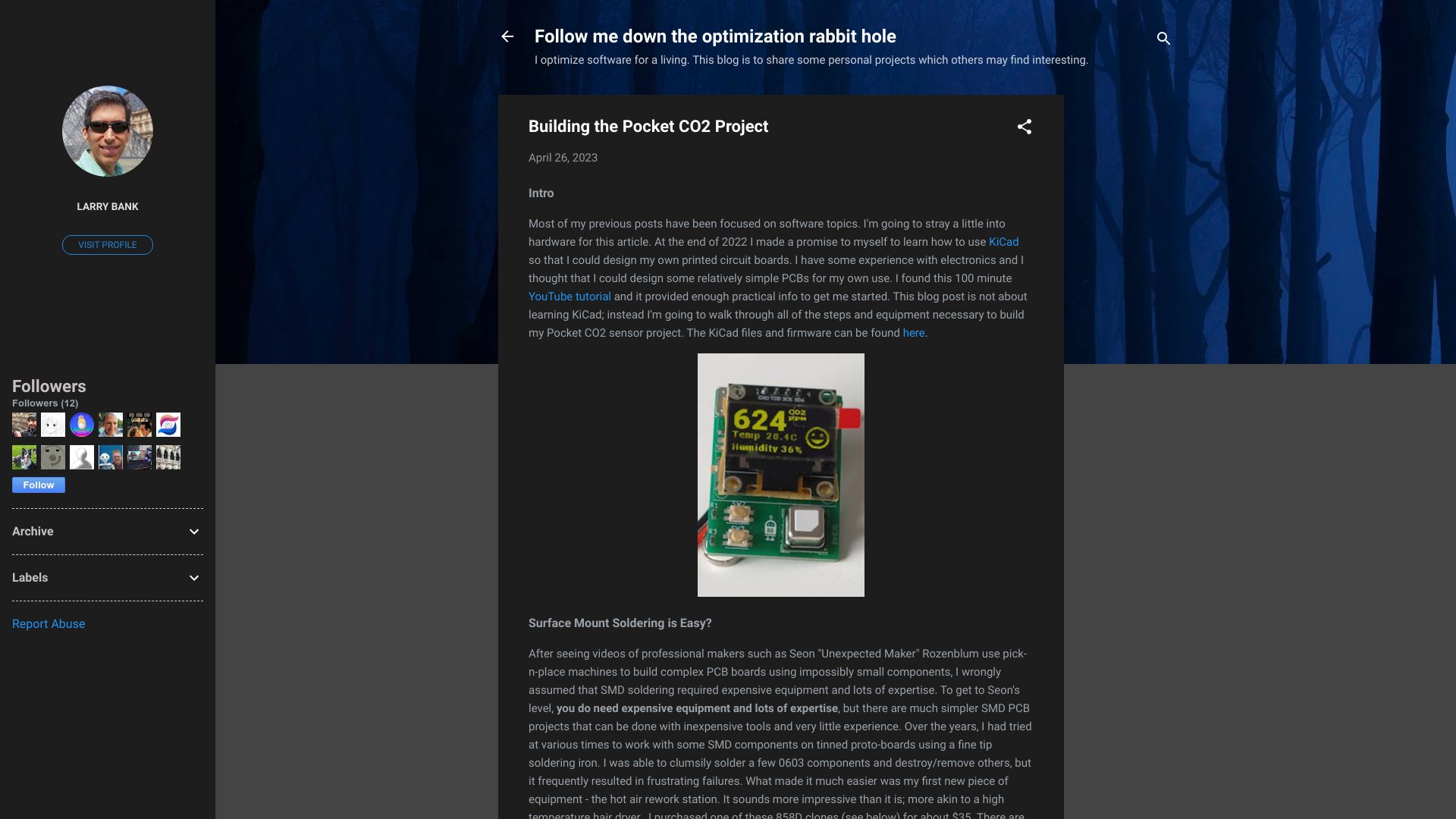 Screenshot of bitbanksoftware.blogspot.com: Building the Pocket CO2 Project