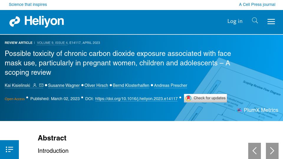 Screenshot of cell.com: Possible toxicity of chronic CO2 exposure associated with face mask use