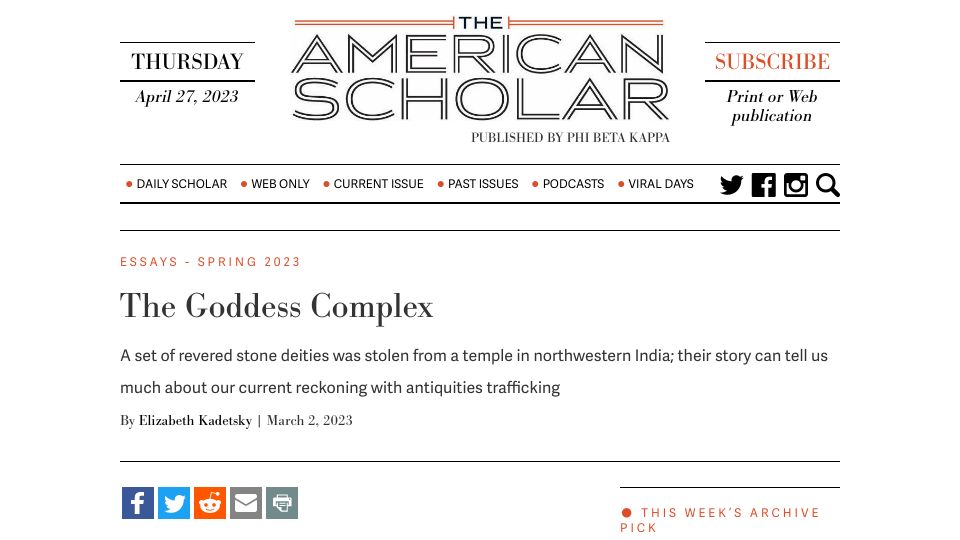 Screenshot of theamericanscholar.org: The Goddess Complex