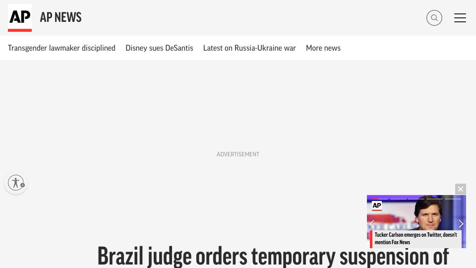 Screenshot of apnews.com: Brazil judge orders temporary suspension of Telegram