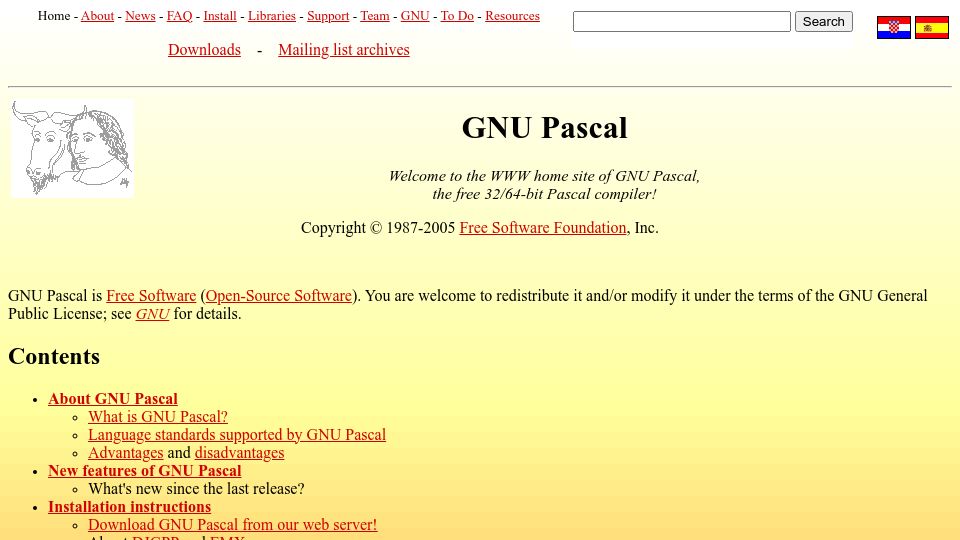 Screenshot of gnu-pascal.de: GNU Pascal (2005)