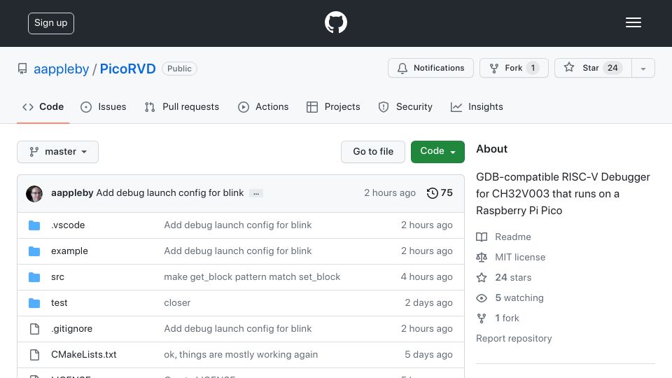 Screenshot of github.com: My alpha Pico-based CH32V003 debug tool is ready for a few testers