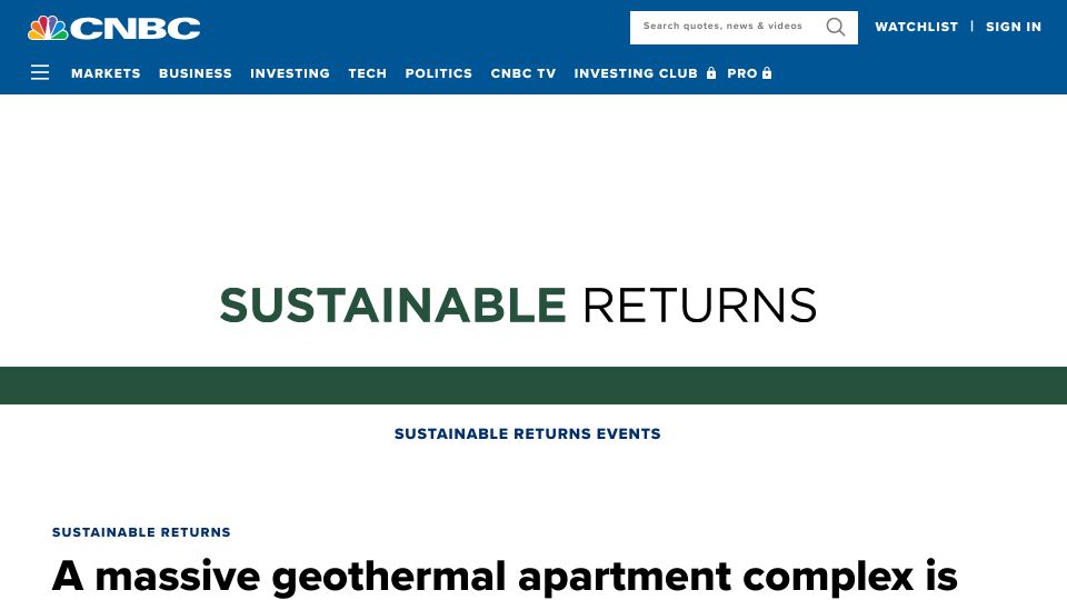 Screenshot of cnbc.com: Massive geothermal apartment complex is going up in Brooklyn, first of its kind