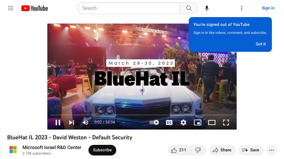 Screenshot of youtube.com: BlueHat IL 2023: Microsoft rewriting core Windows libraries in Rust