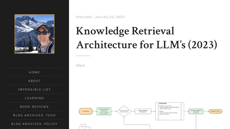 Screenshot of mattboegner.com: Current architectural best practices for LLM applications