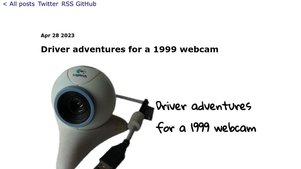 Screenshot of blog.benjojo.co.uk: Driver adventures for a 1999 webcam