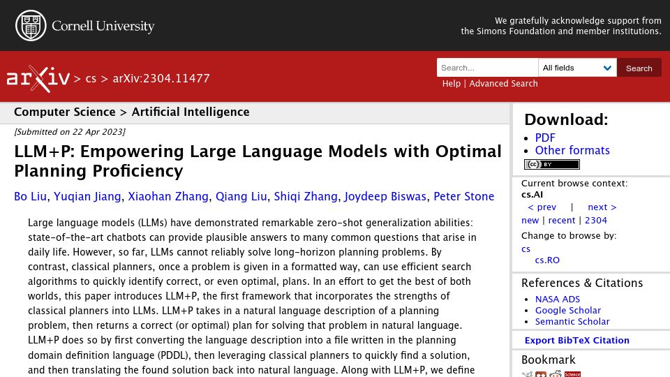 Screenshot of arxiv.org: LLM with Planning