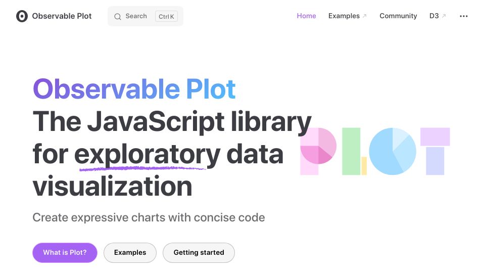 Screenshot of observablehq.com: Observable Plot: A JavaScript library for exploratory data visualization