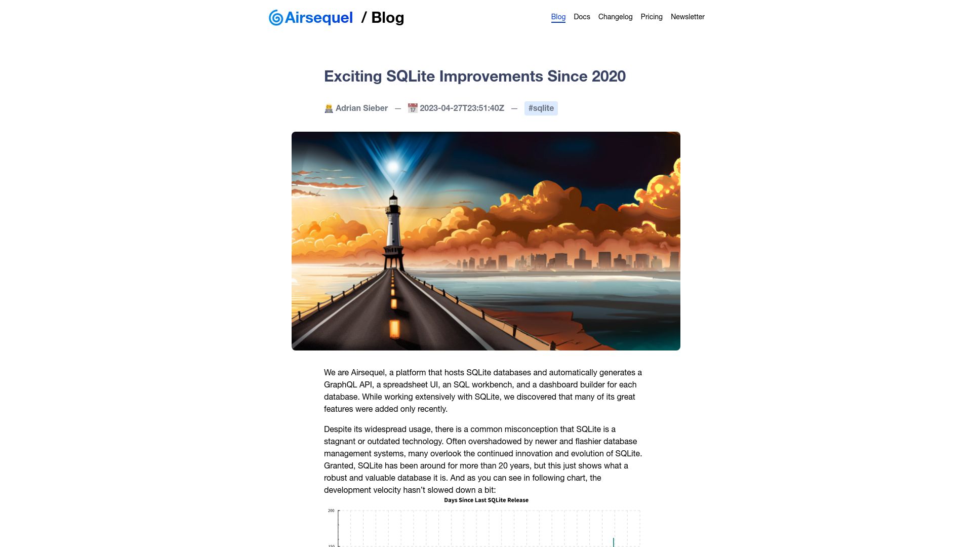 Screenshot of blog.airsequel.com: Exciting SQLite Improvements Since 2020