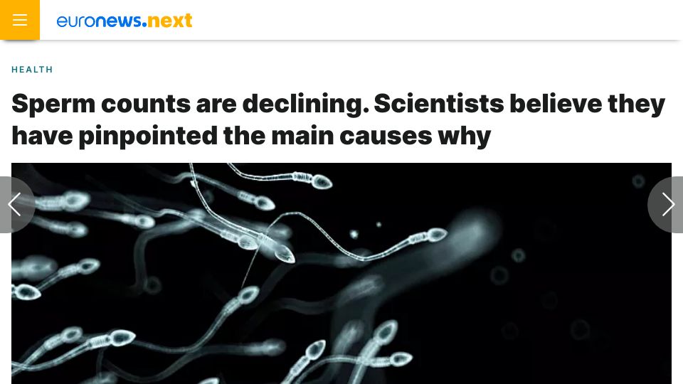 Screenshot of euronews.com: Sperm counts are declining. Scientists have pinpointed the main causes